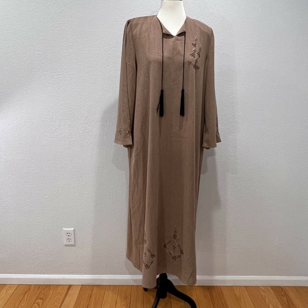 Women Vintage V Neck Long Maxi Dress Dress Plus 3 Brown 3/4 Sleeve